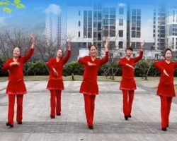 重庆叶子广场舞唱首新歌贺新年 新年喜庆广场舞分解教学背面示范