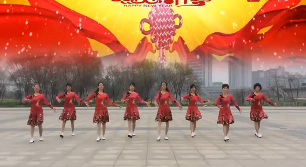 中国红广场舞 群英广场舞 团队正面演示编舞:爱吾